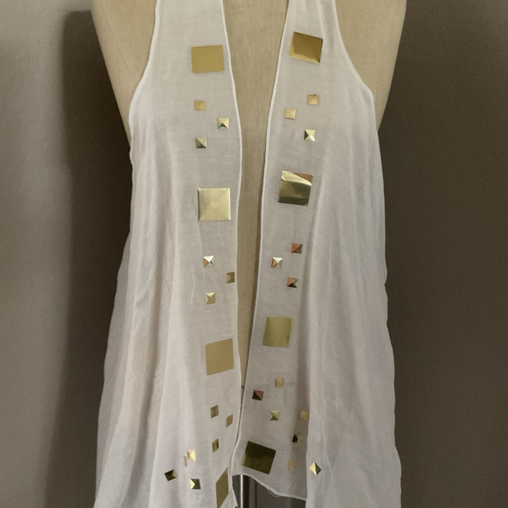 swim cover up white sheer cotton maxi from Turkey with Gold Accents Sz M - Picture 11 of 16